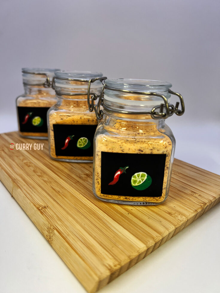 Chilli Lime salt in small jars with labels.