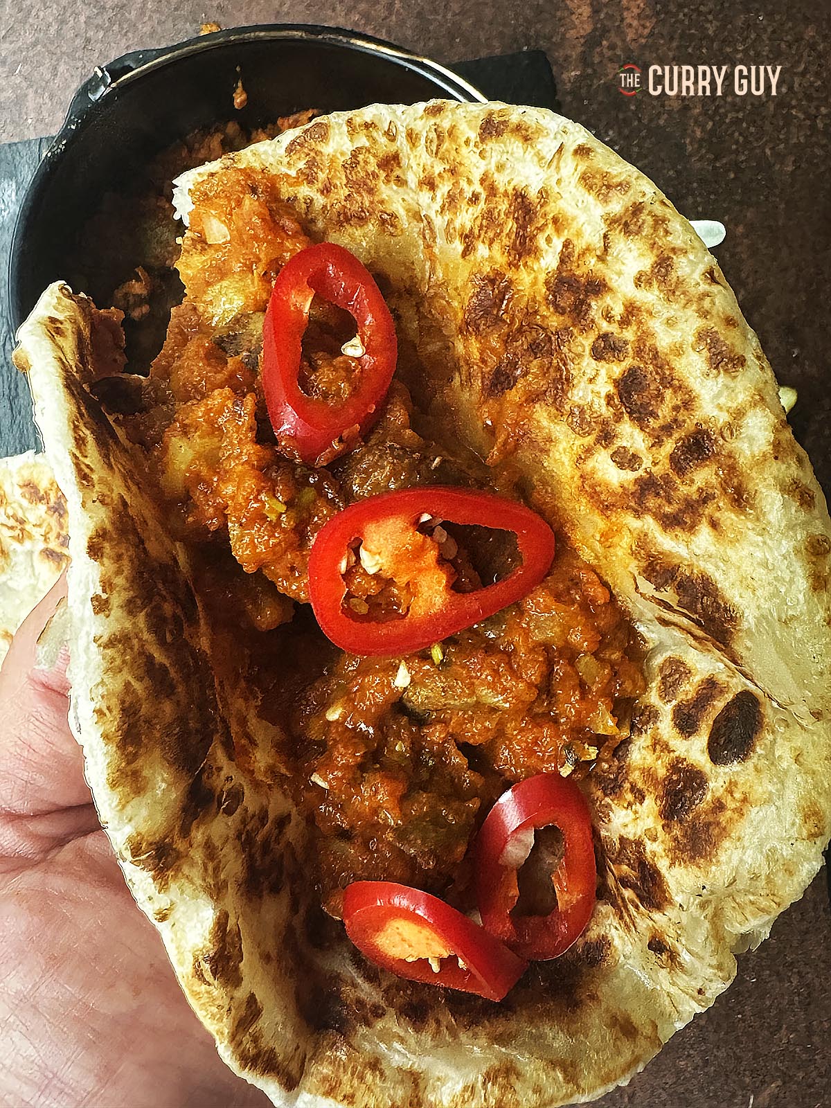 The air fryer bhuna wrapped up in a hot naan. 