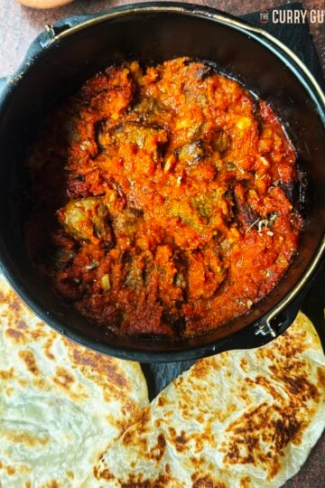 Air fryer bhuna served in the pot it was cooked in with air fryer naans.