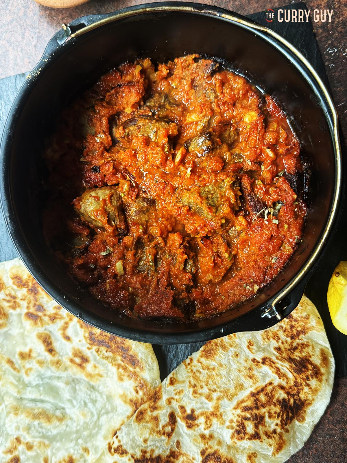 Air fryer bhuna served in the pot it was cooked in with air fryer naans.