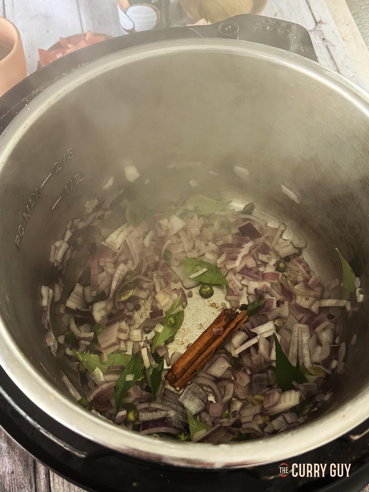 The ingredients in the pan after 8 minutes of frying.