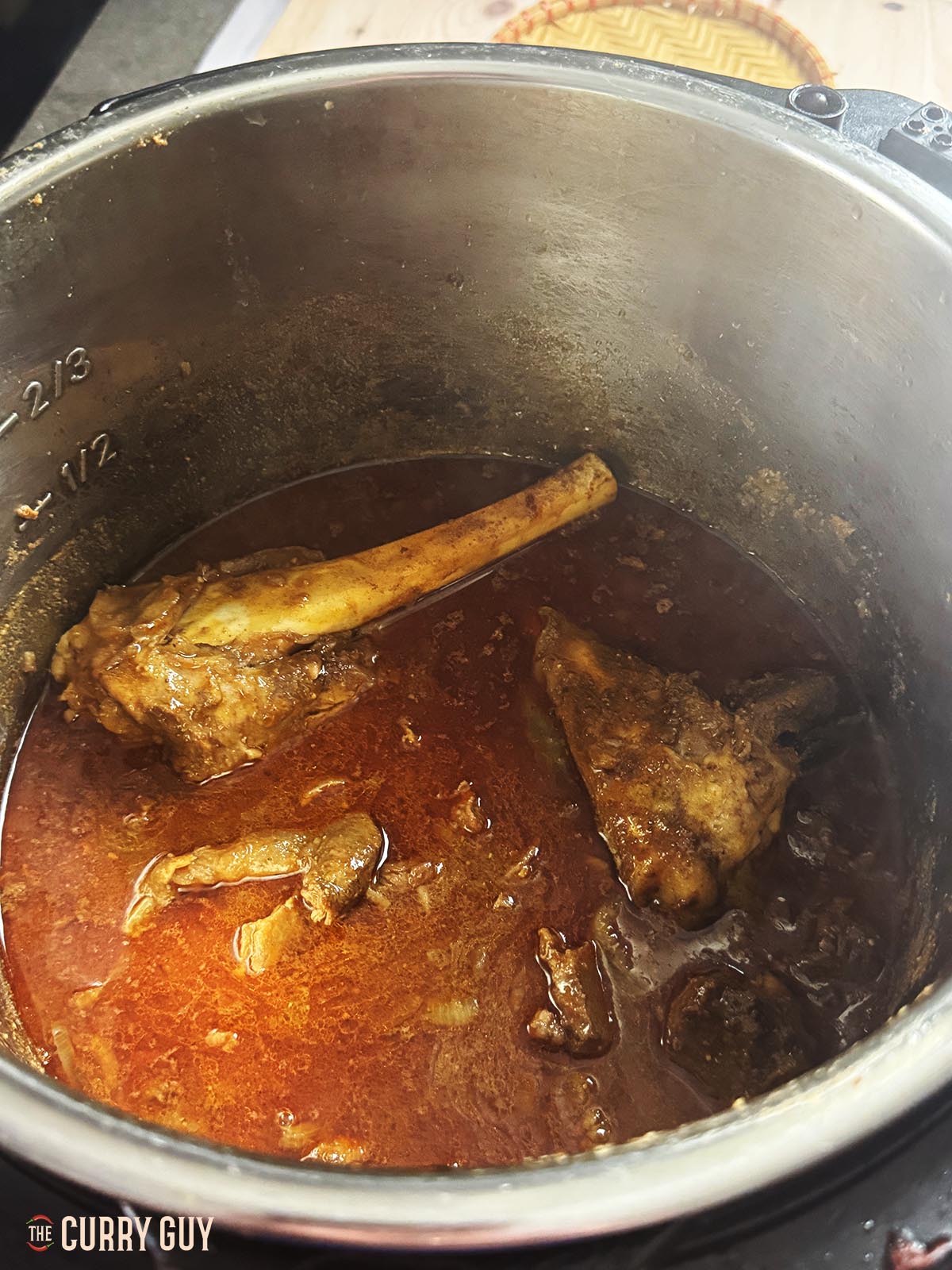 The finished slow cooker nihari in the slow cooker pot. 
