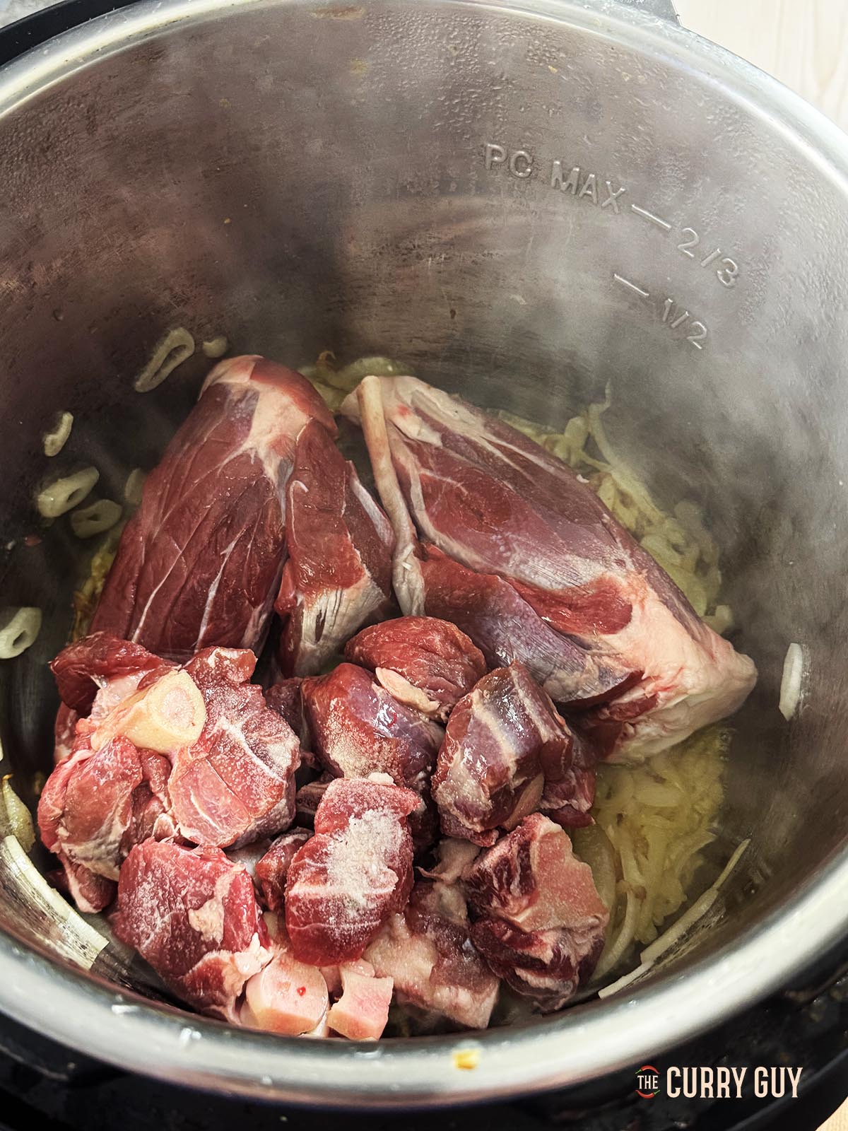 Browning the meat in the slow cooker pot.