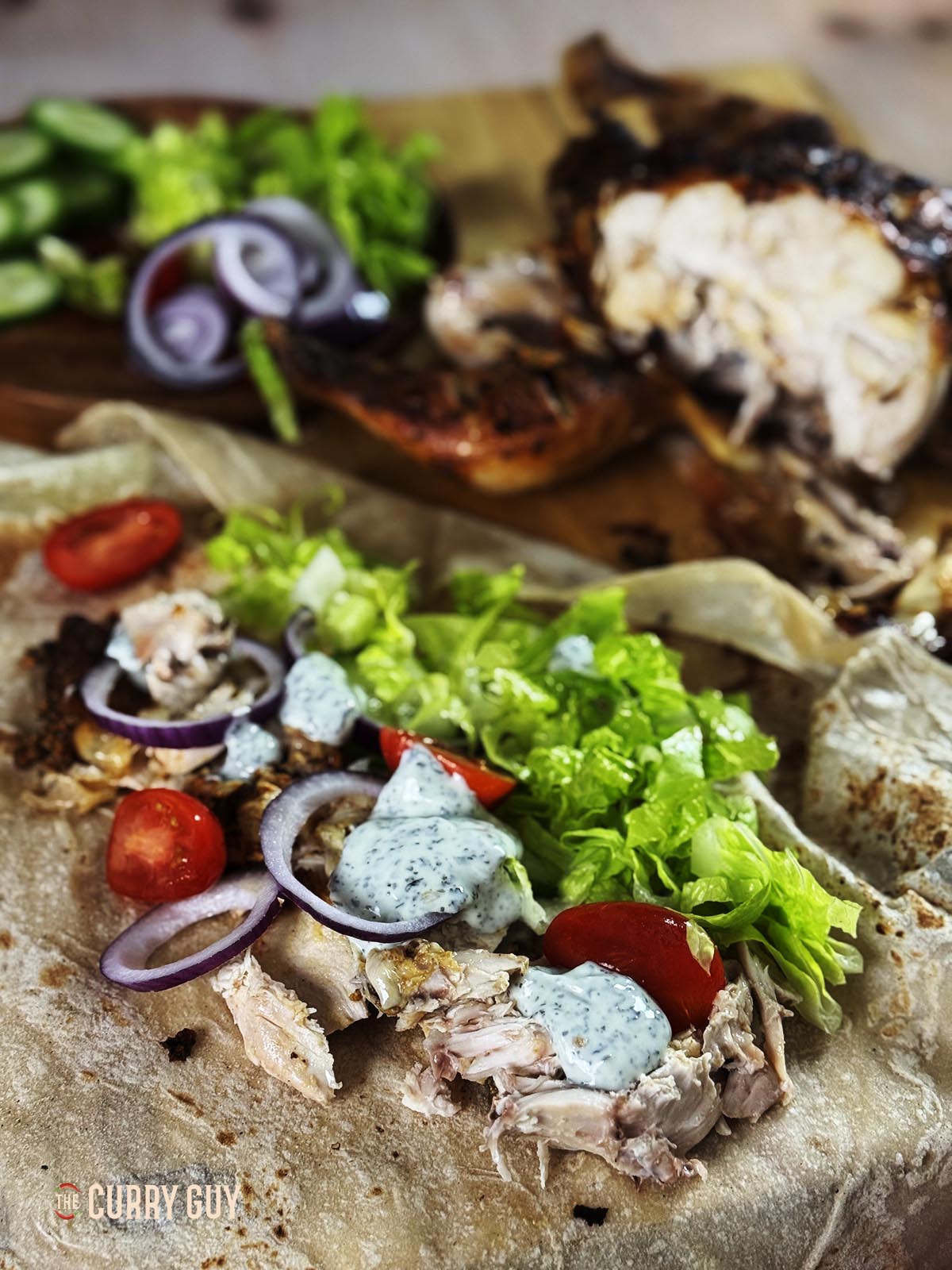 Slow cooker chicken in a wrap.