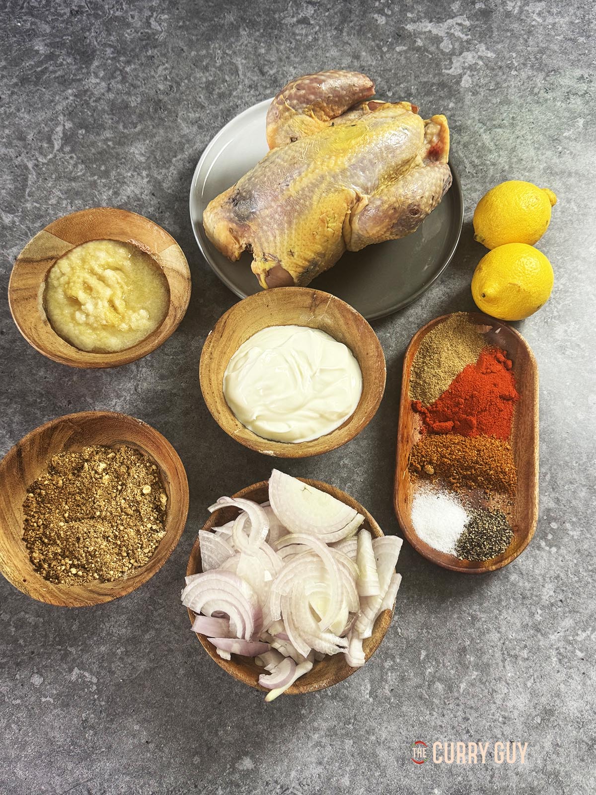 The ingredients for the recipe laid out on a countertop.