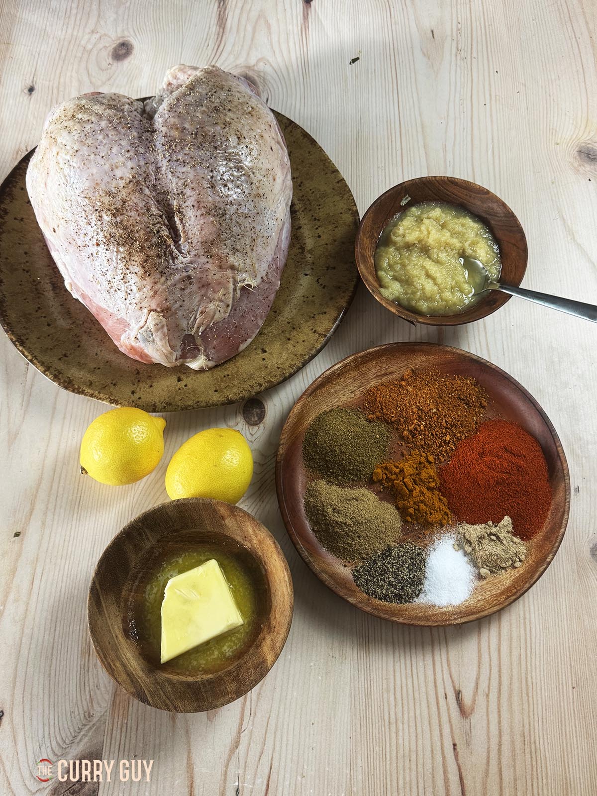 The ingredients for the recipe on a countertop.