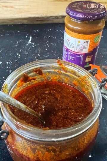 Madras curry paste in a preserve jar, ready to use.