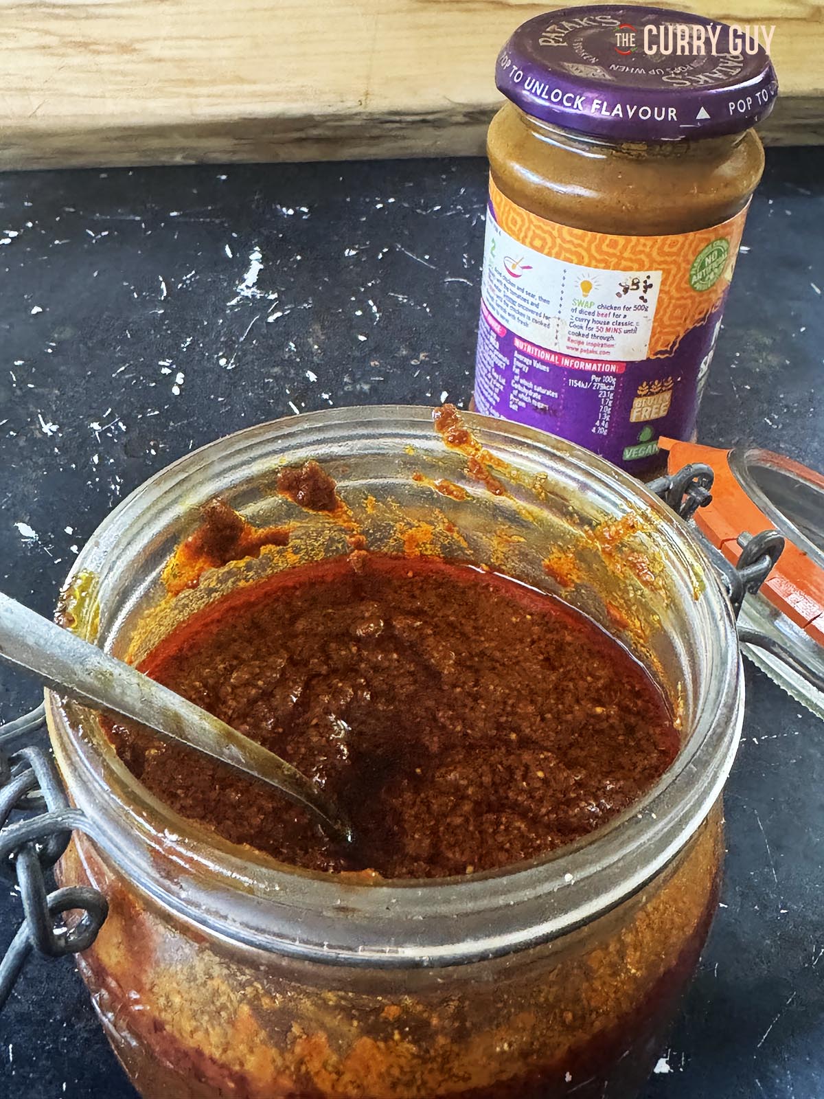 Madras curry paste in a preserve jar, ready to use.