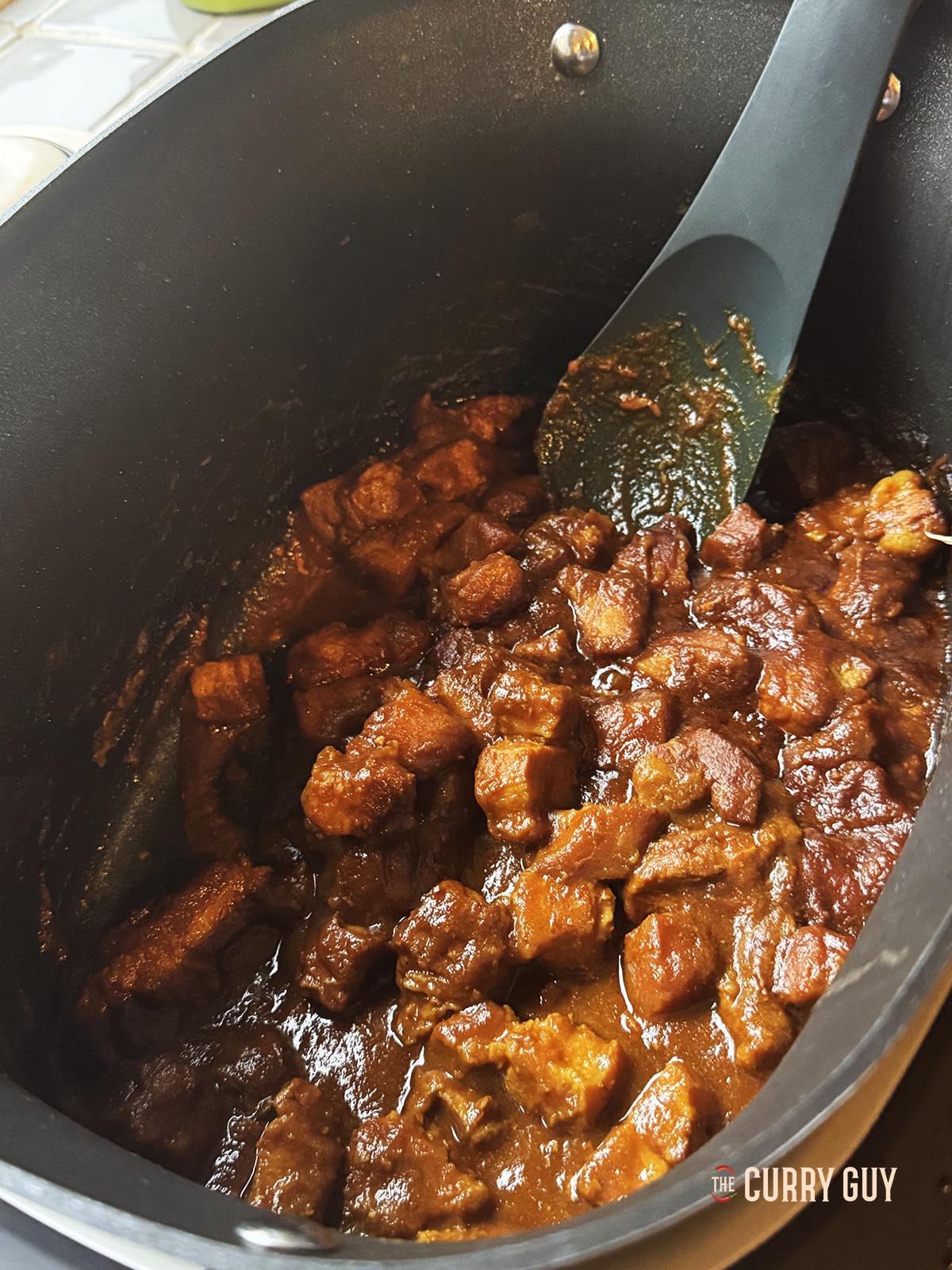 The babi kecap after 4 hours of cooking in the slow cooker.