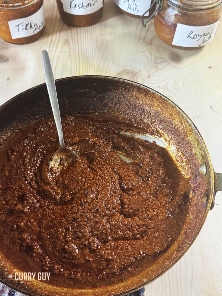Vindaloo curry paste in a pan ready to use in a curry.
