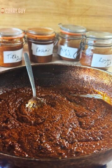 Vindaloo curry paste in a pan after cooking. Ready to use in a curry.