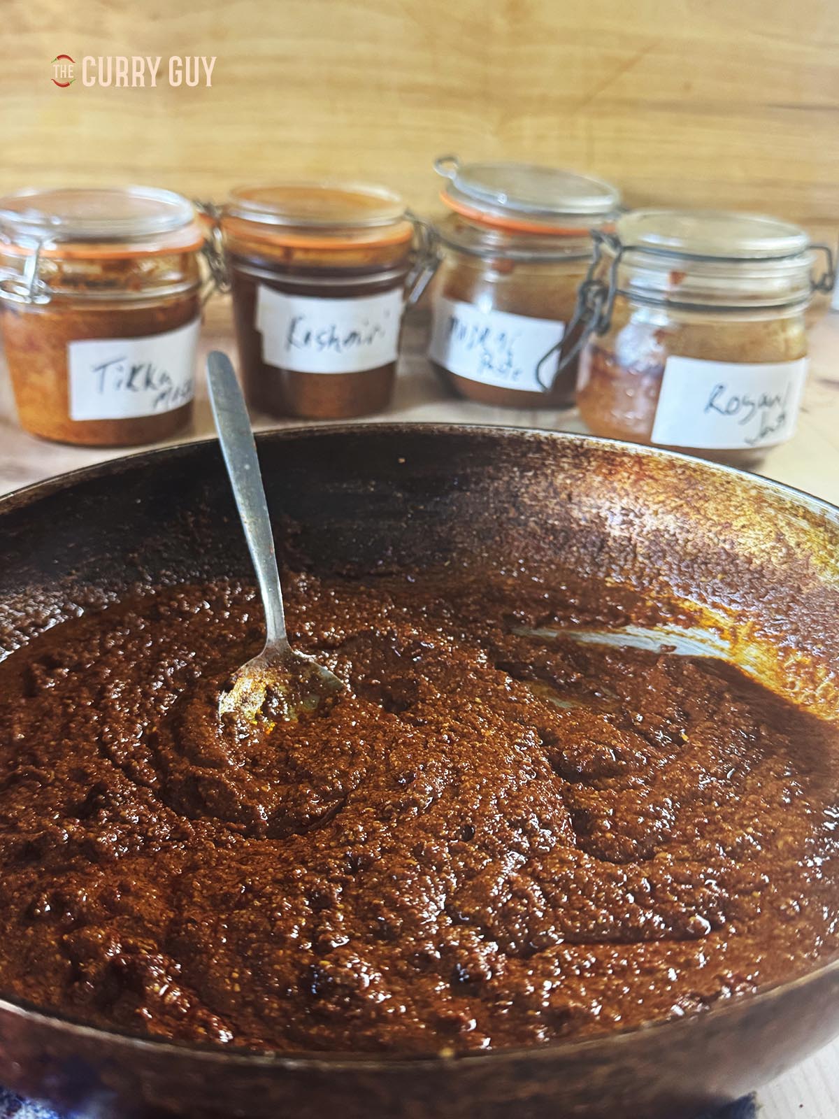 Vindaloo curry paste in a pan after cooking. Ready to use in a curry.