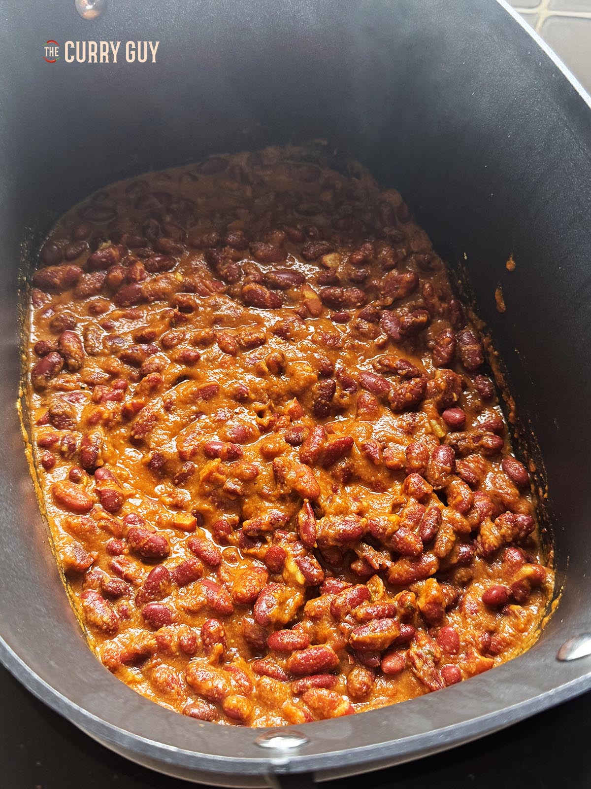 The finished rajma in the slow cooker.