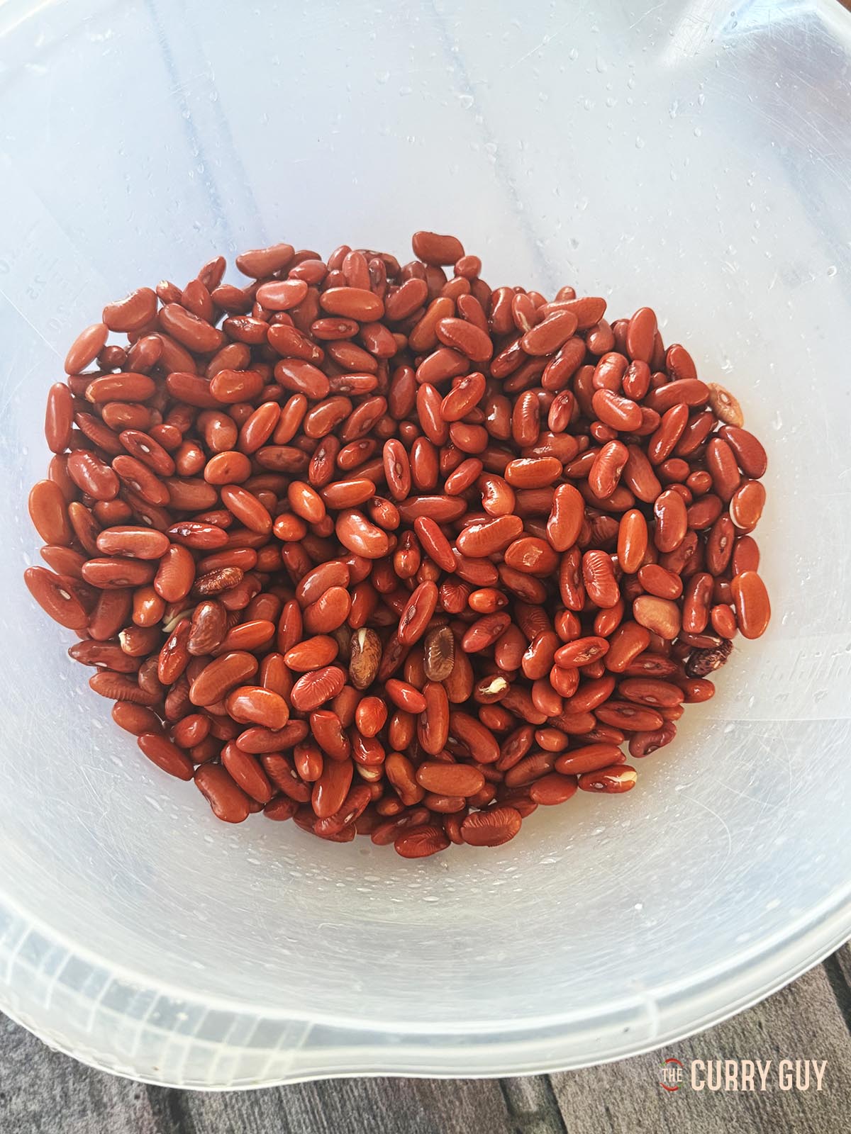 Soaked and washed kidney beans ready to cook.