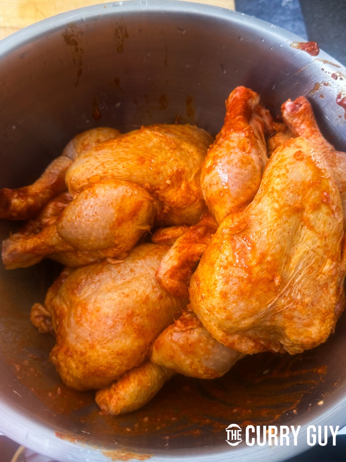 The chickens marinating in the first marinade. 