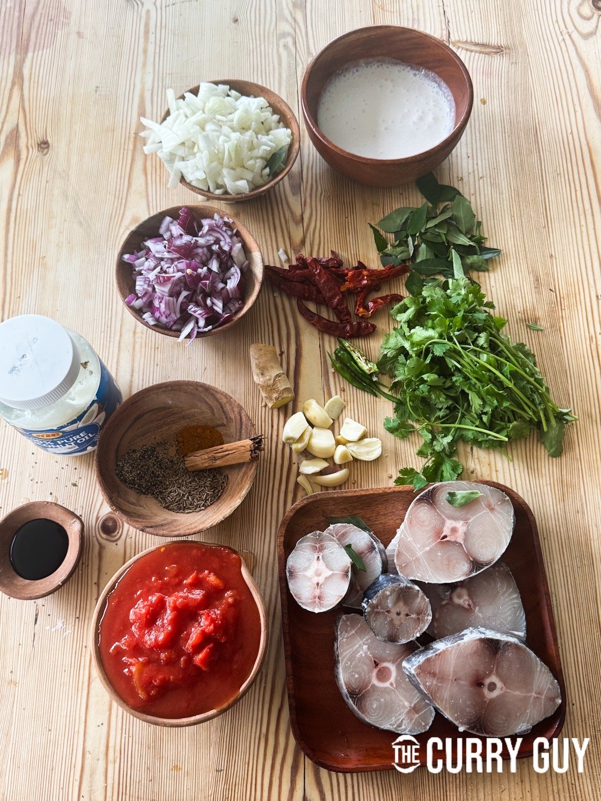 Ingredients for the recipe on a counter top ready to use.