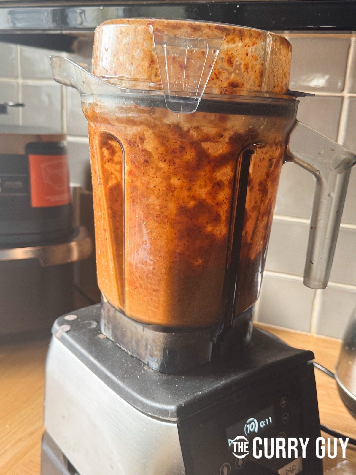 blending the paste ingredients for the curry.