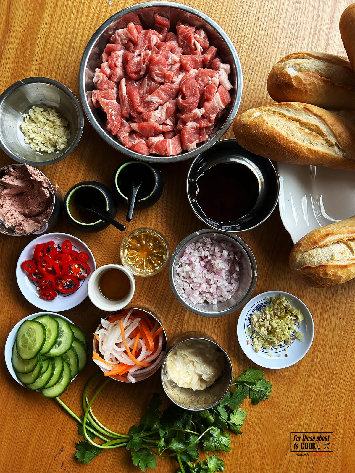 The ingredients for the recipe laid out on a counter top.
