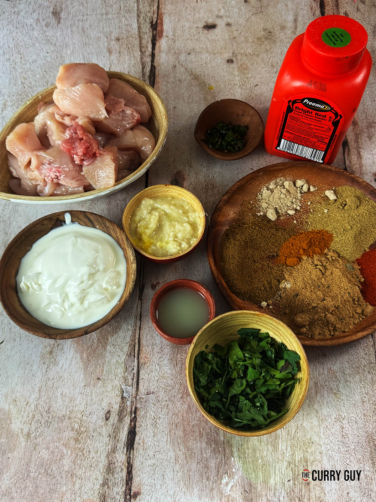 The ingredients for the recipe laid out on a counter top.