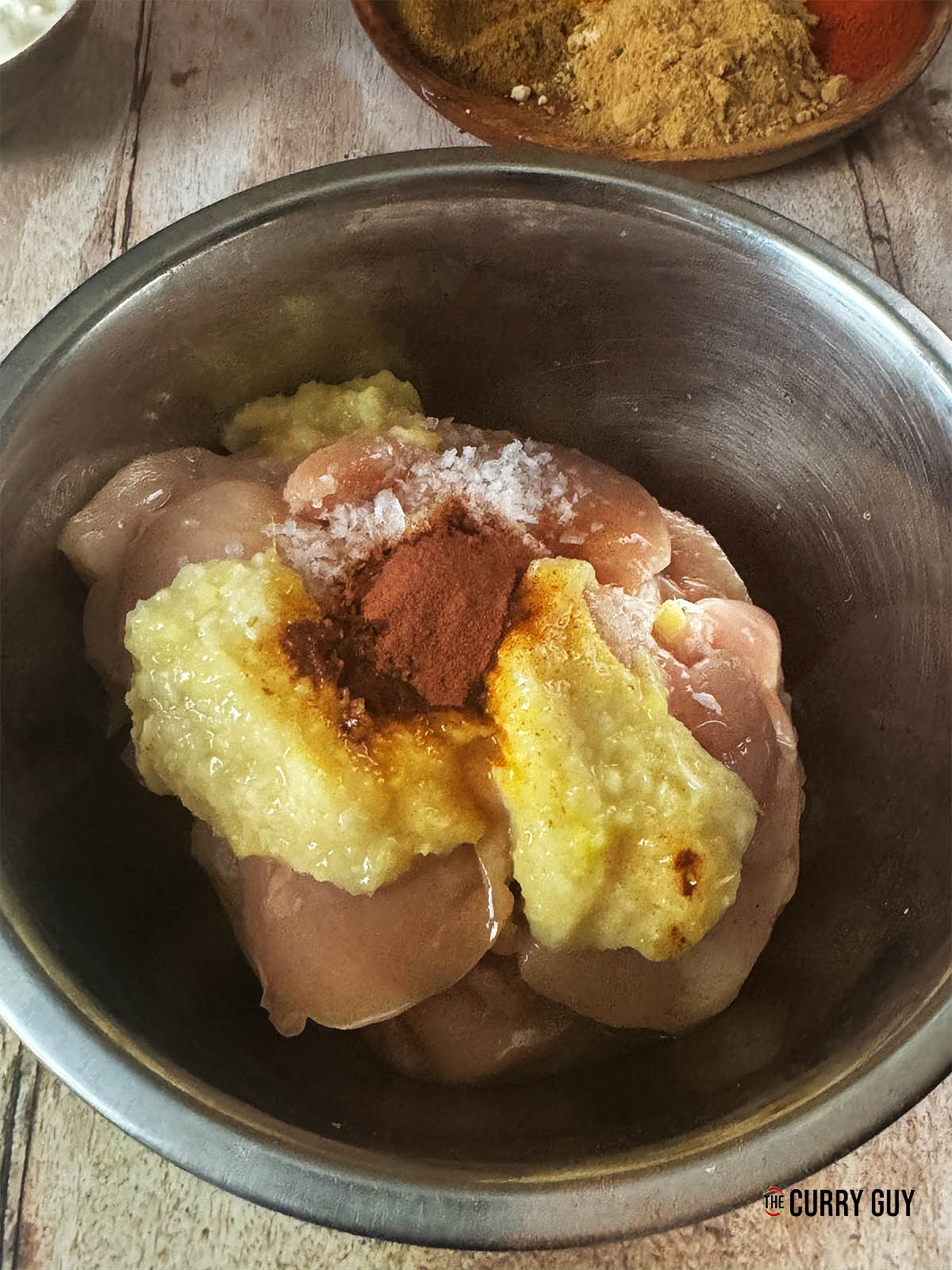 The first marinade on the chicken.