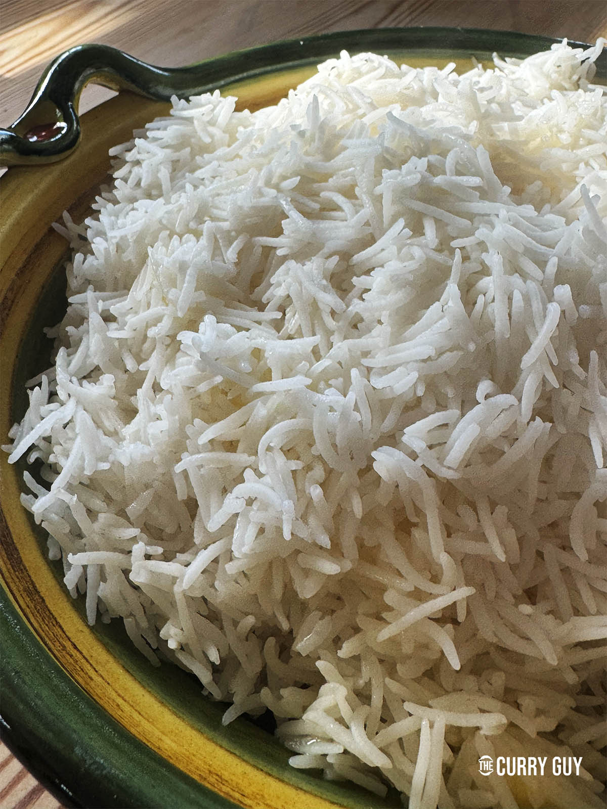 Boiled basmati rice in a serving bowl