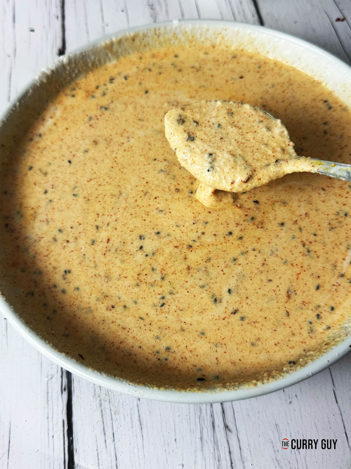 The spices all stirred into the rice batter.