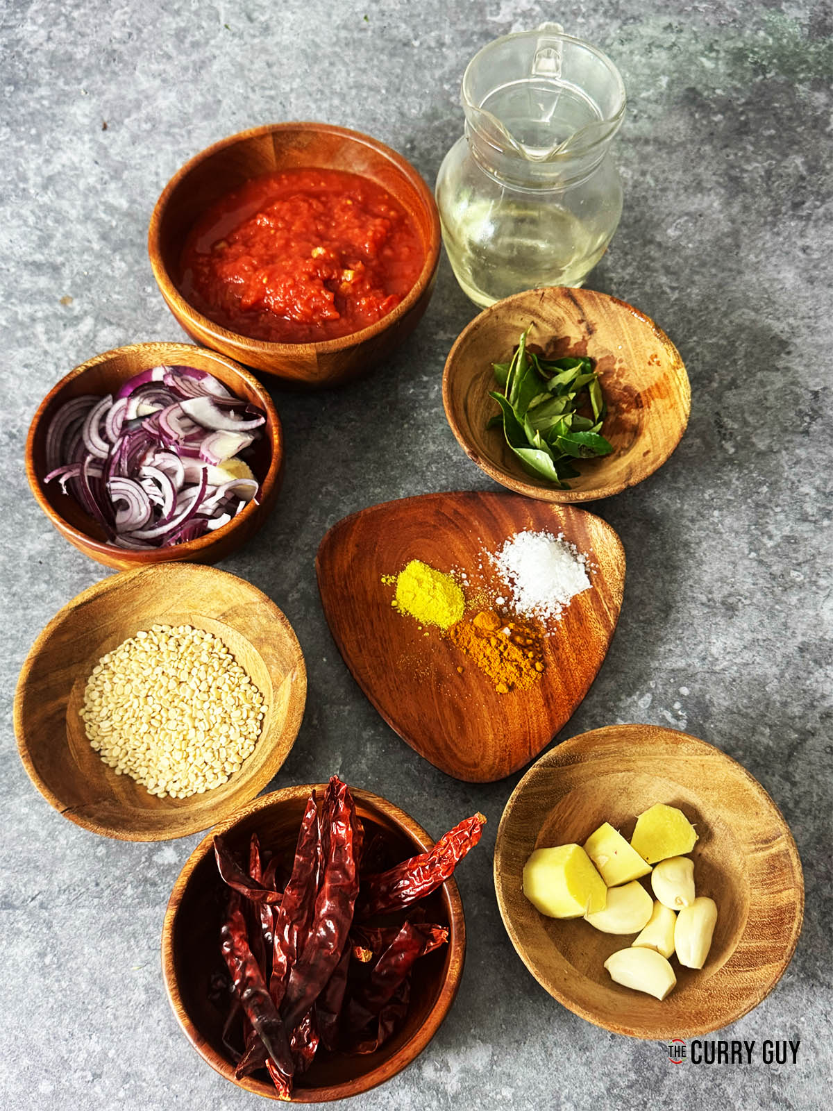 The ingredients for the chutney on a counter top.