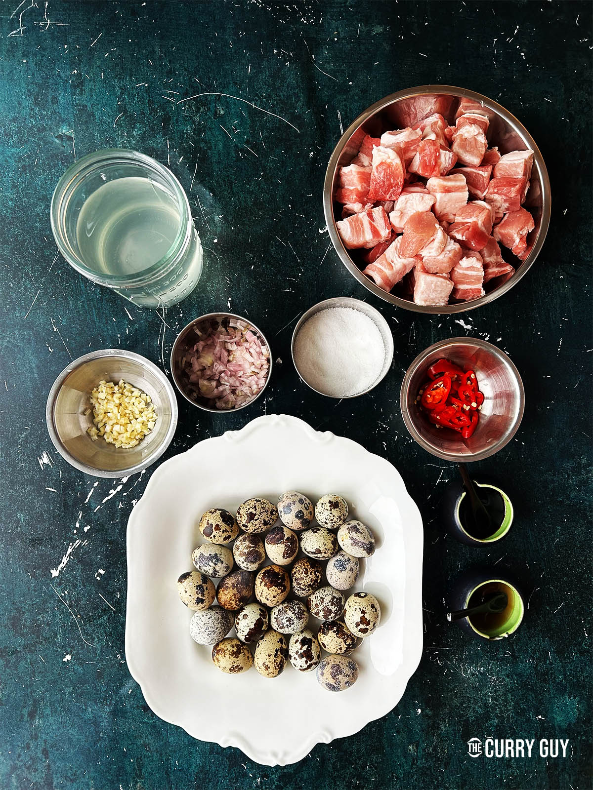 The ingredients for the recipe laid out on a counter top.