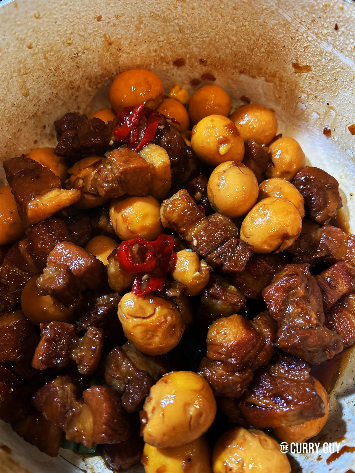 The pork and eggs ready to serve. seasoning with fish sauce to taste.