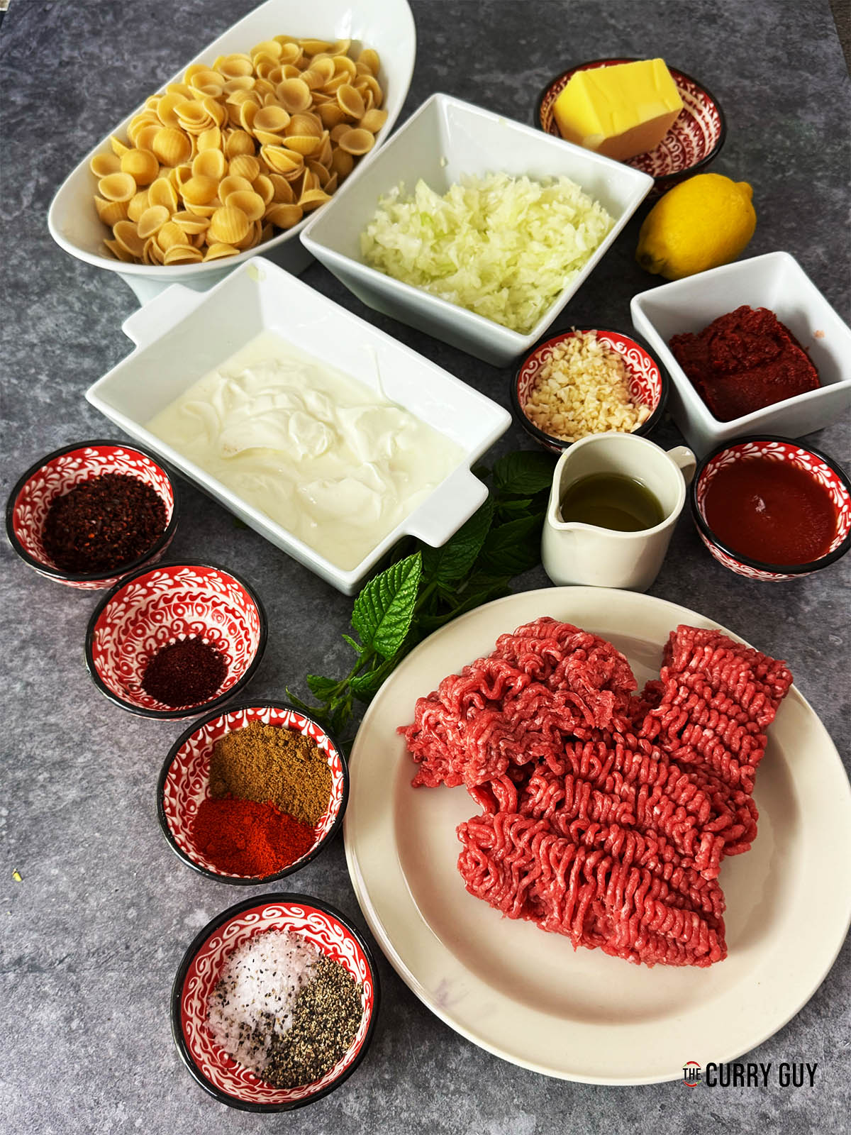The ingredients for the recipe on a counter top.