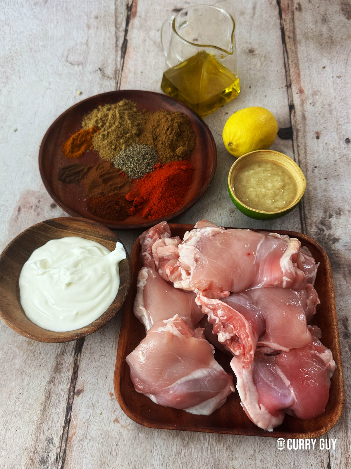 The ingredients for the recipe laid out on a counter top.