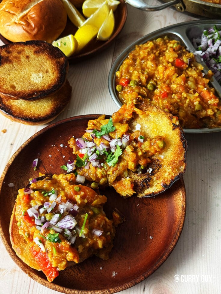 Pav bhaji on a serving plate.