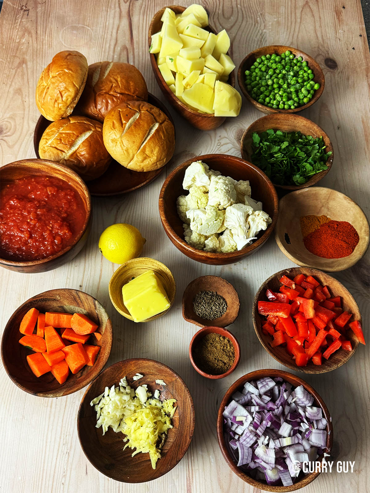The ingredients for the recipe laid out on a counter top.