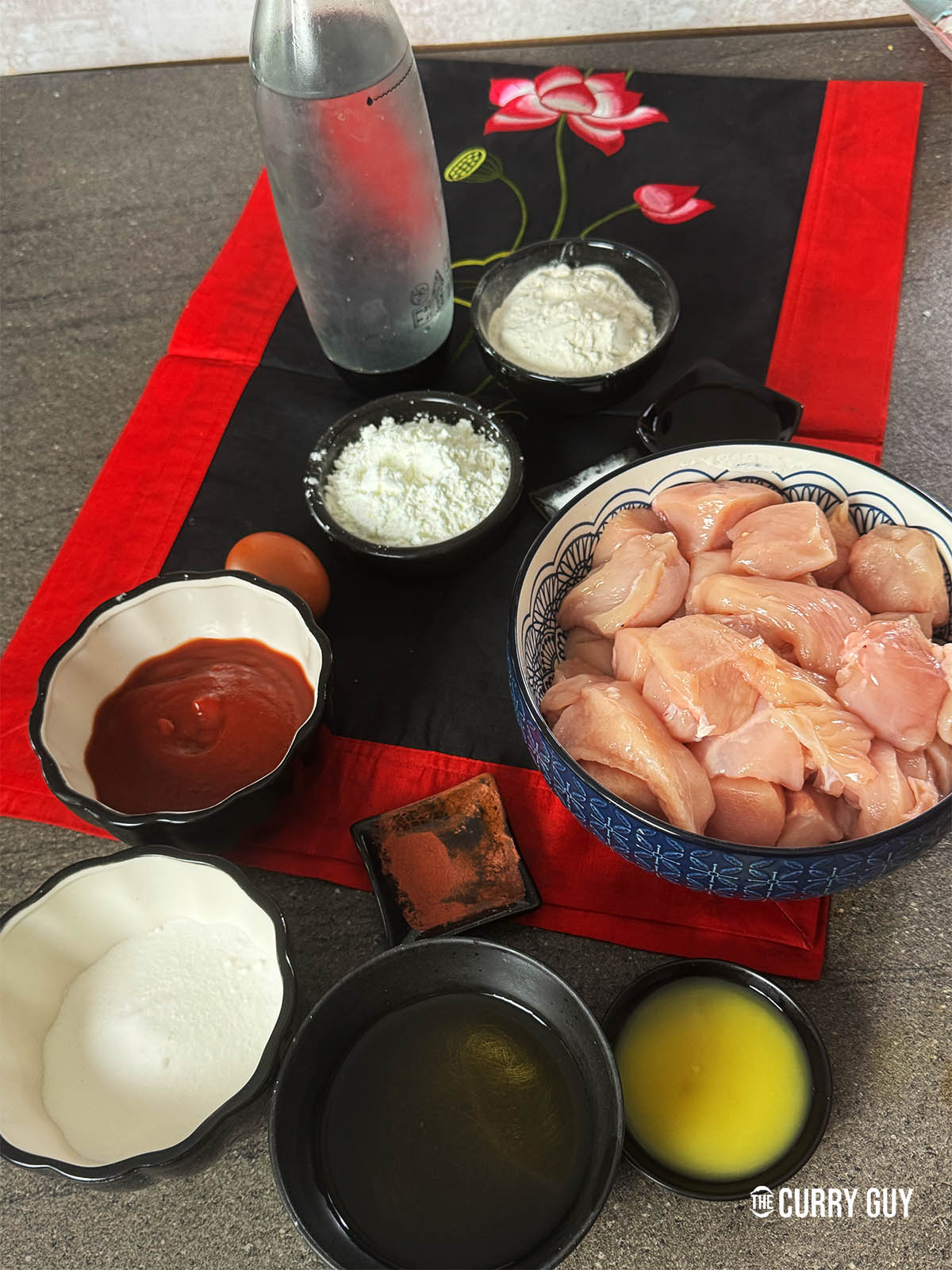 The ingredients for the recipe on a counter top.