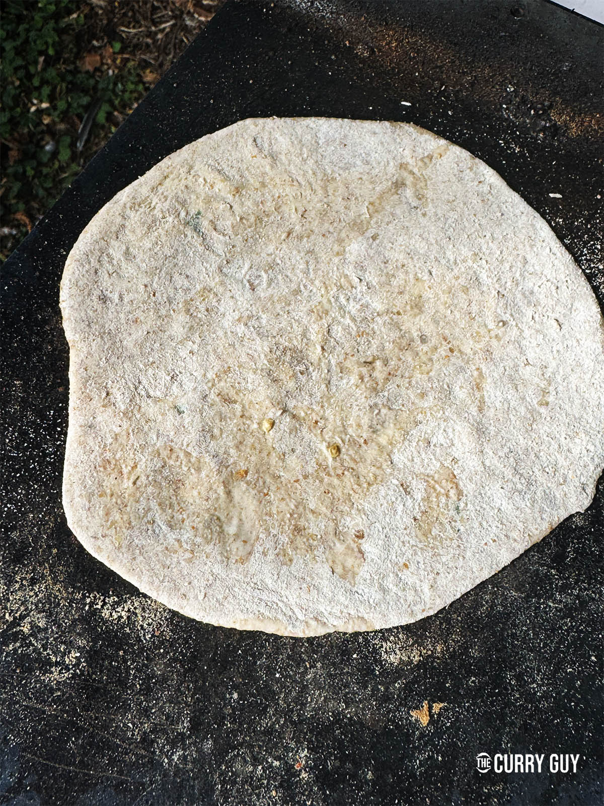 The roti flatted and ready for the tandoor oven.