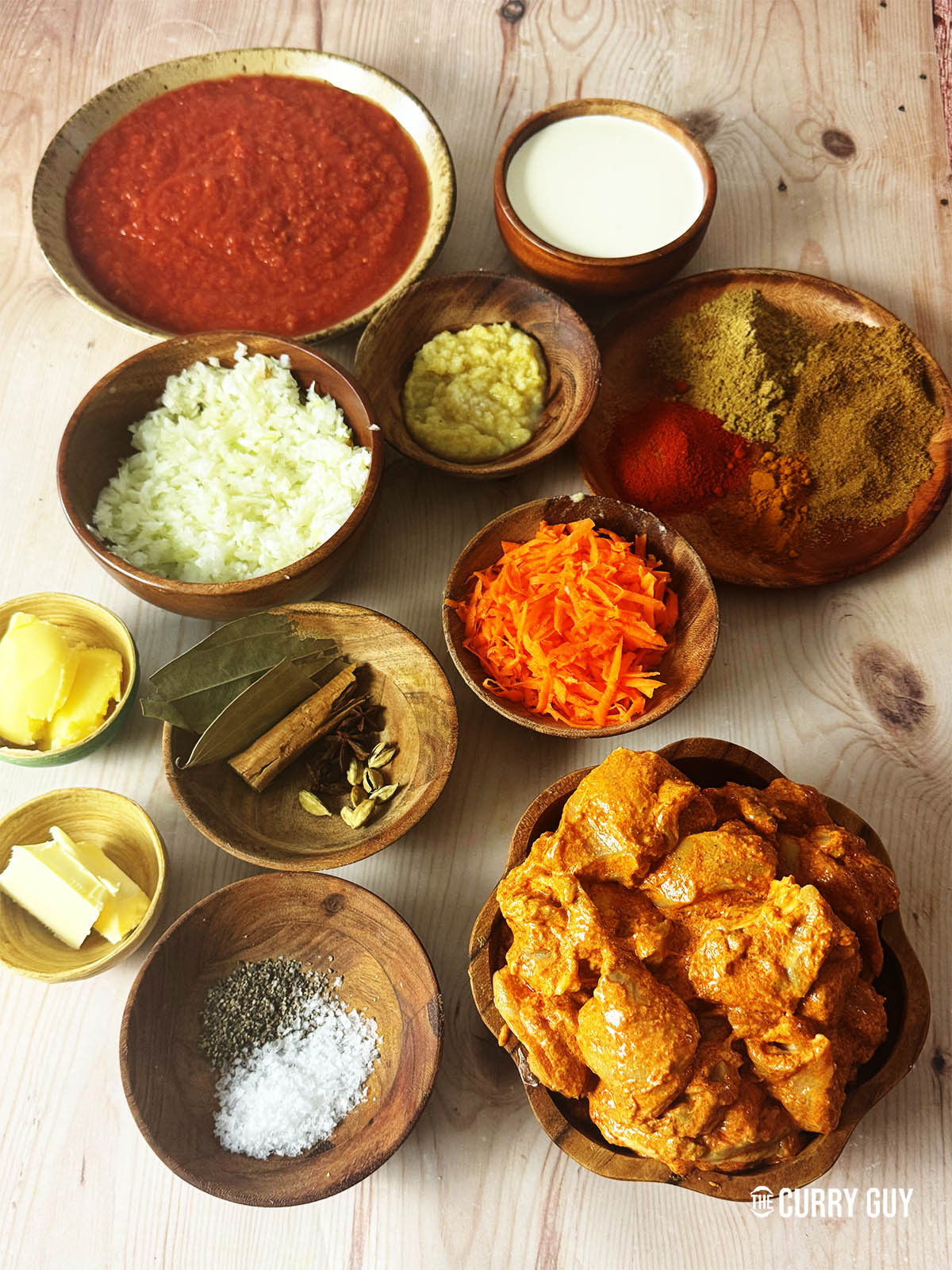 The ingredients for the recipe laid out on a counter top. 