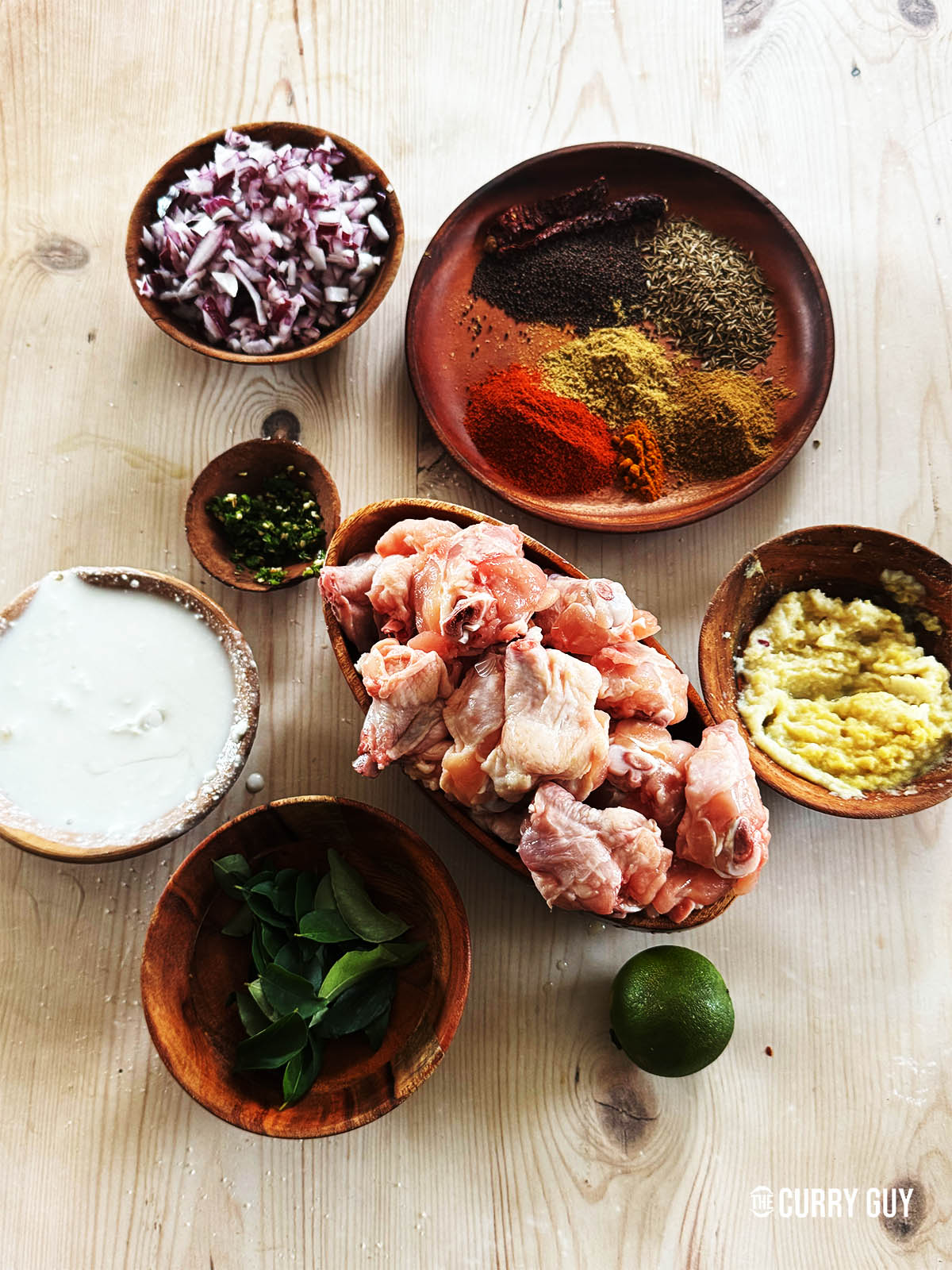 Ingredients for the recipe on a counter top. 