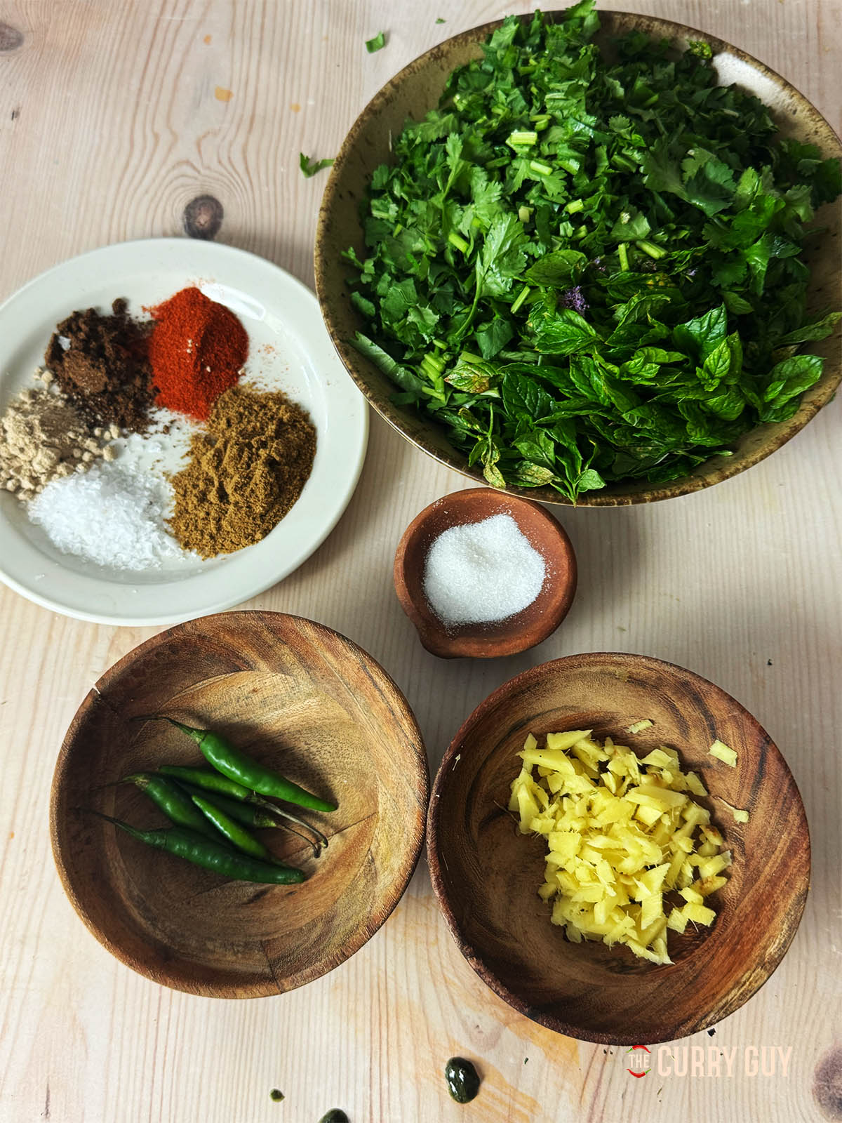 The ingredients for the recipe on a tabletop.