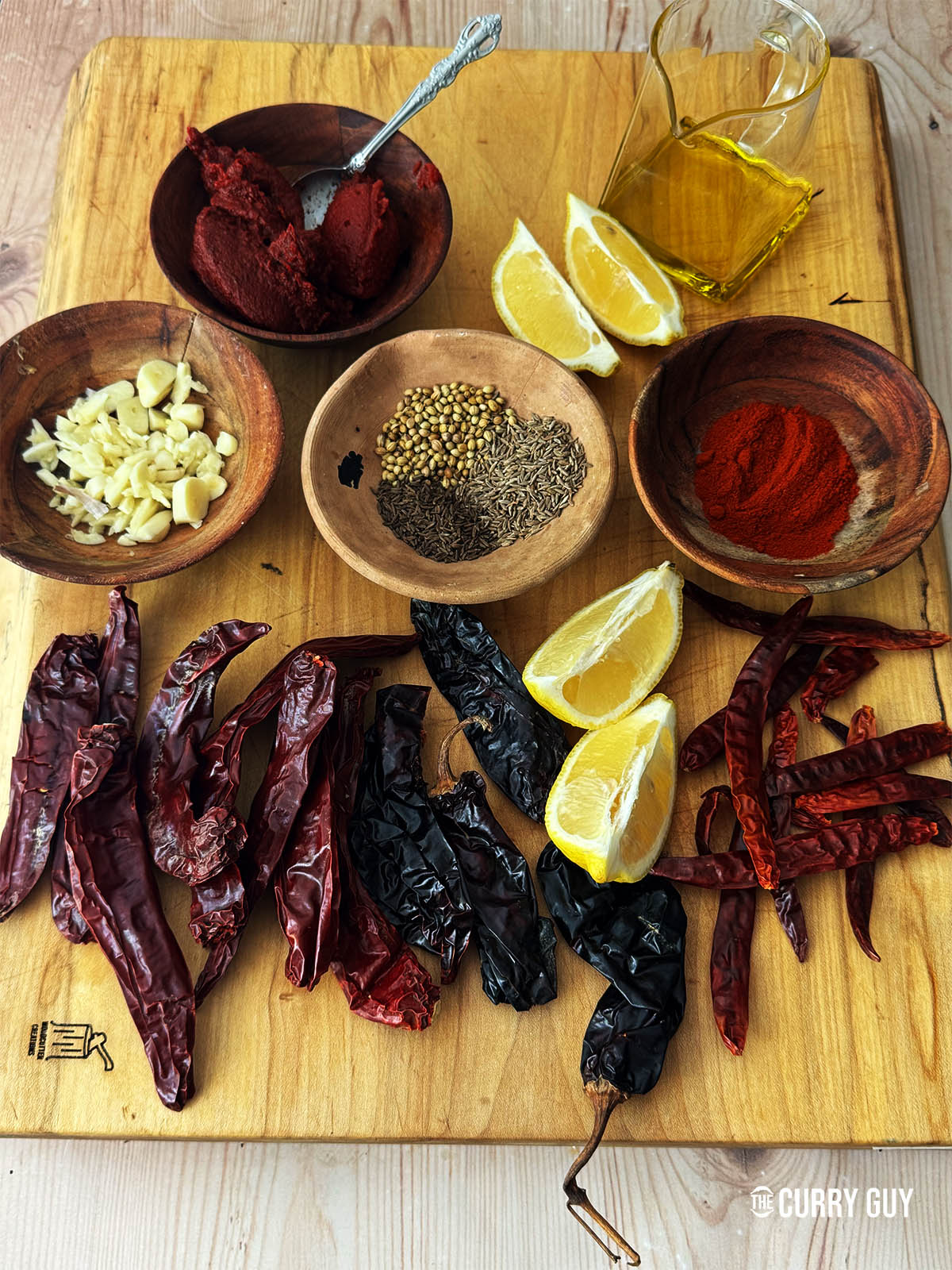 The ingredients for the recipe laid out on a counter top. 