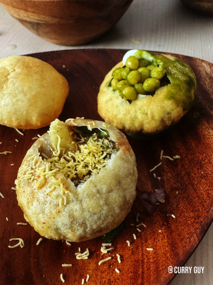Pani puri on a serving dish.