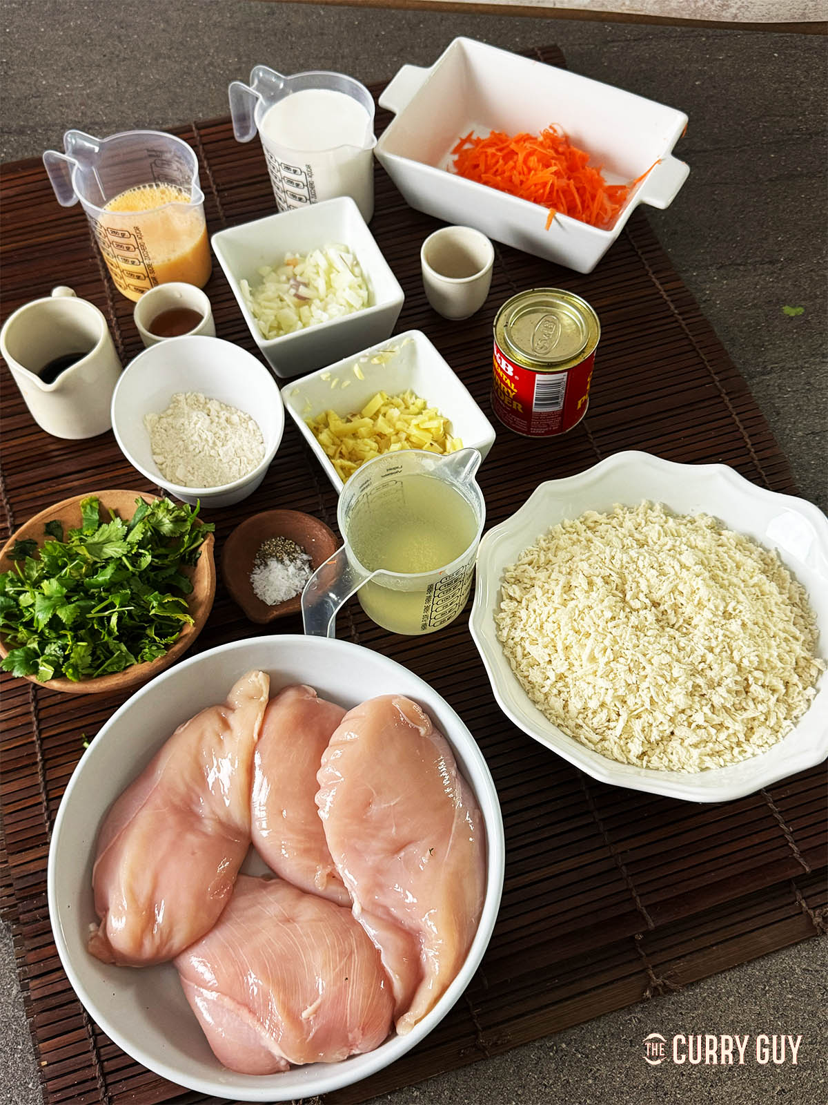 The ingredients for the recipe laid out on a counter top.