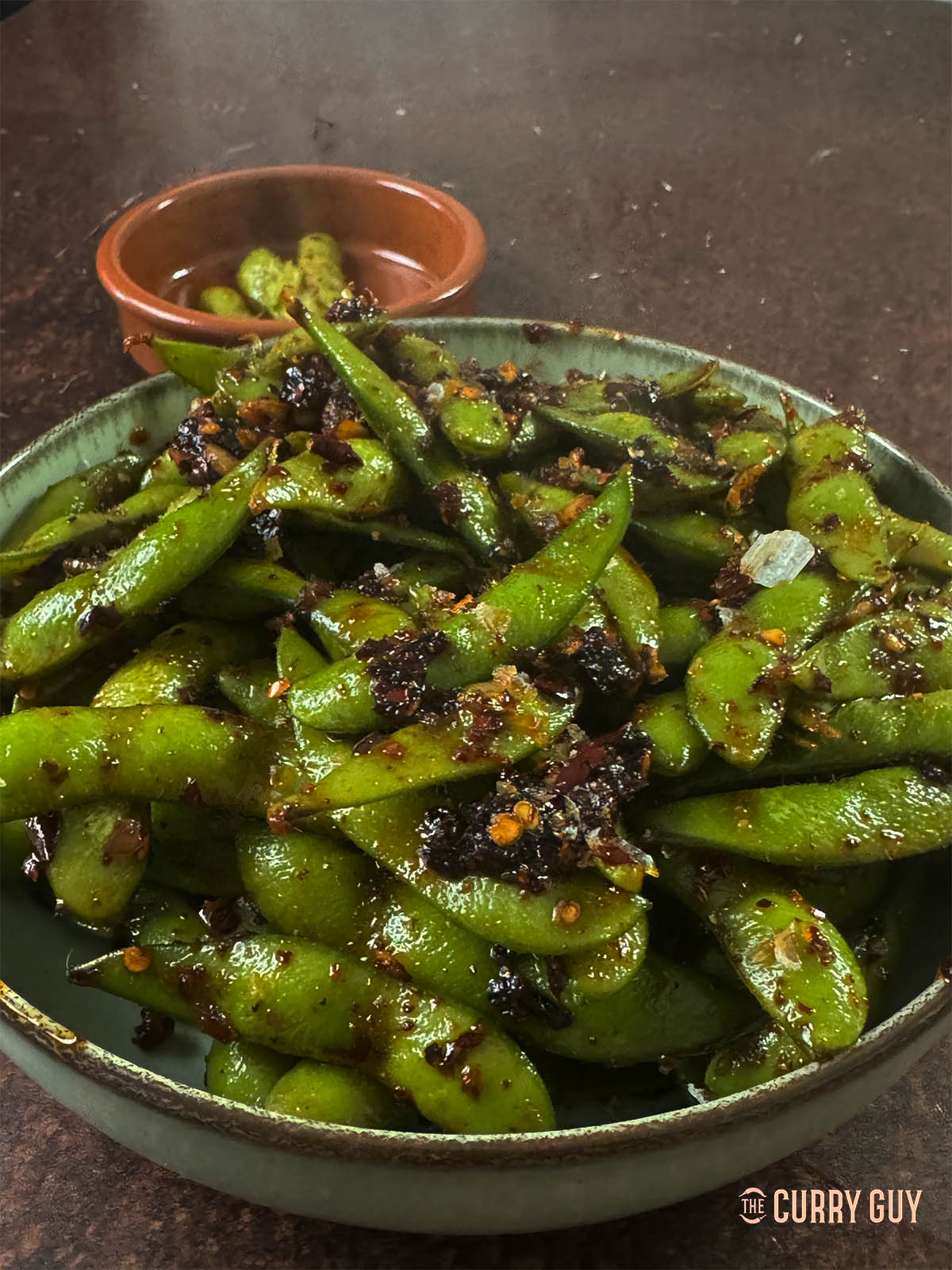 Spicy Edamame in a serving bowl.