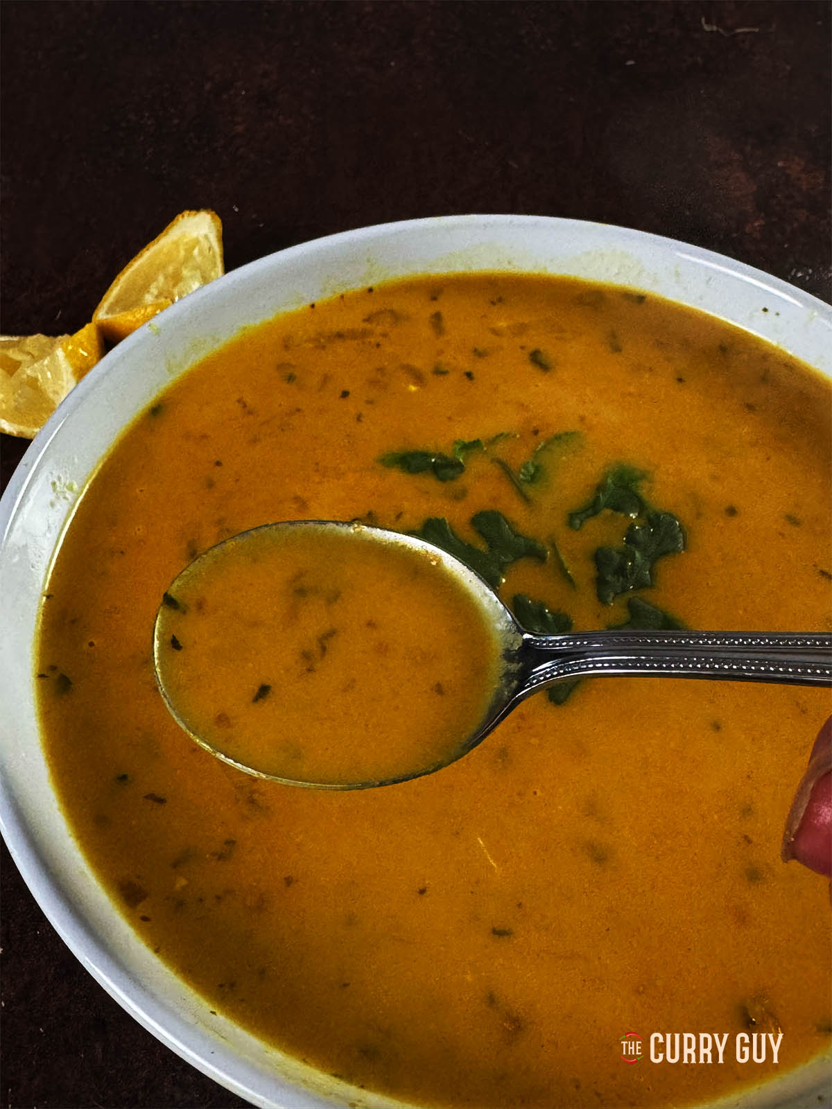 Mulligatawny Soup in a serving bowl.