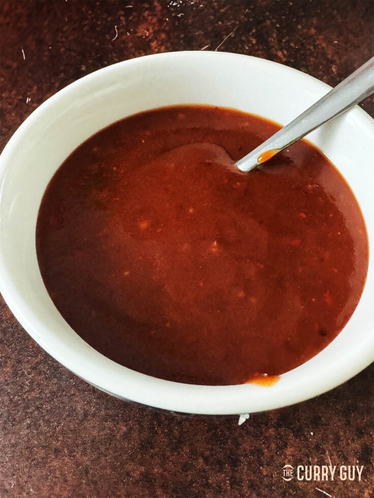 Tonkatsu sauce in a serving bowl.