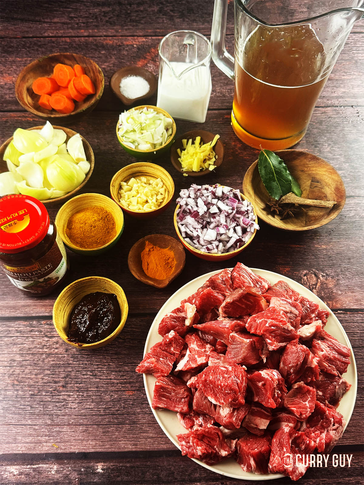 The ingredients for the recipe laid out on a counter top.
