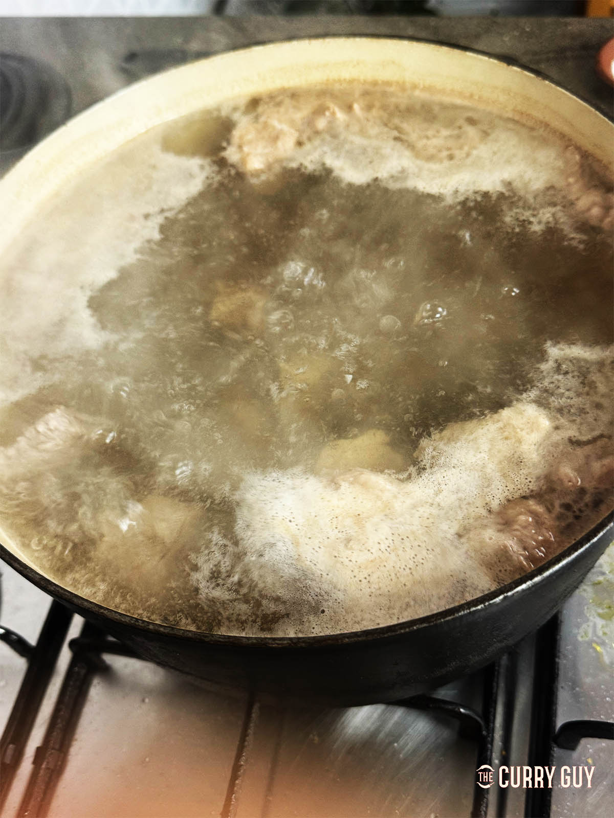 Boiling the meat for 5 minutes to get rid of the impurities. 