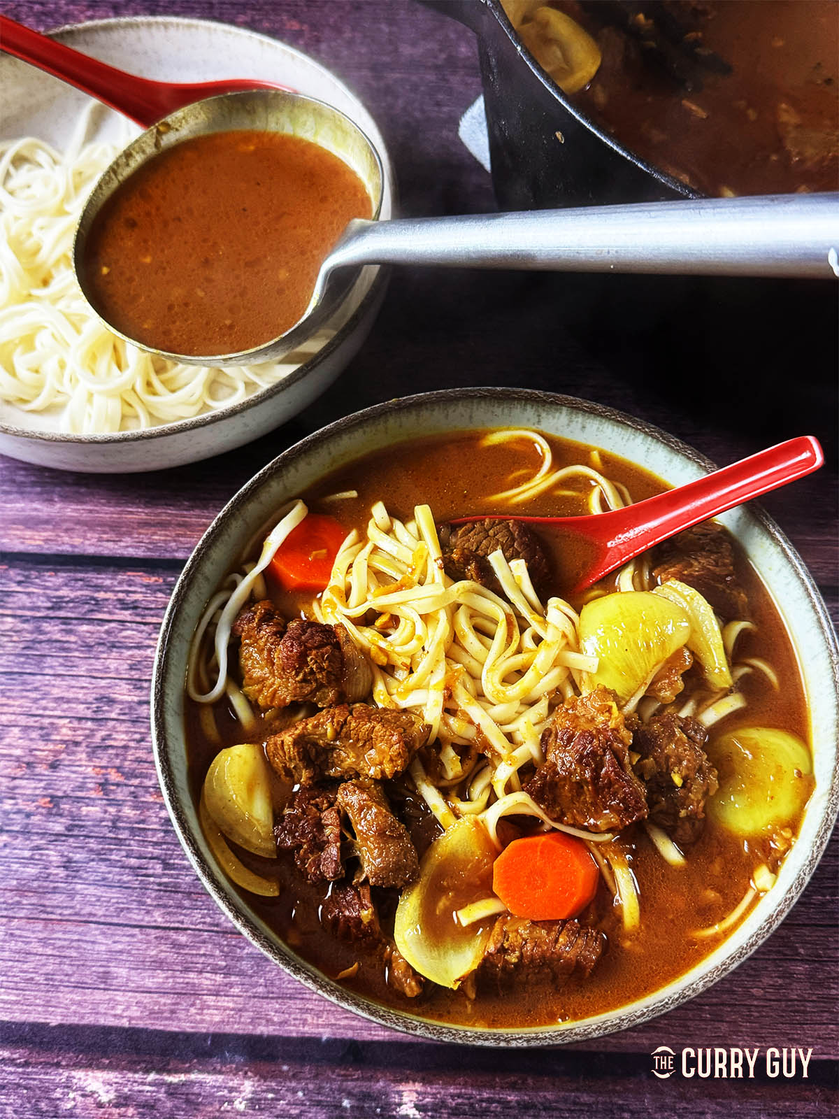 Serving the Hong Kong Brisket curry over ramen noodles.