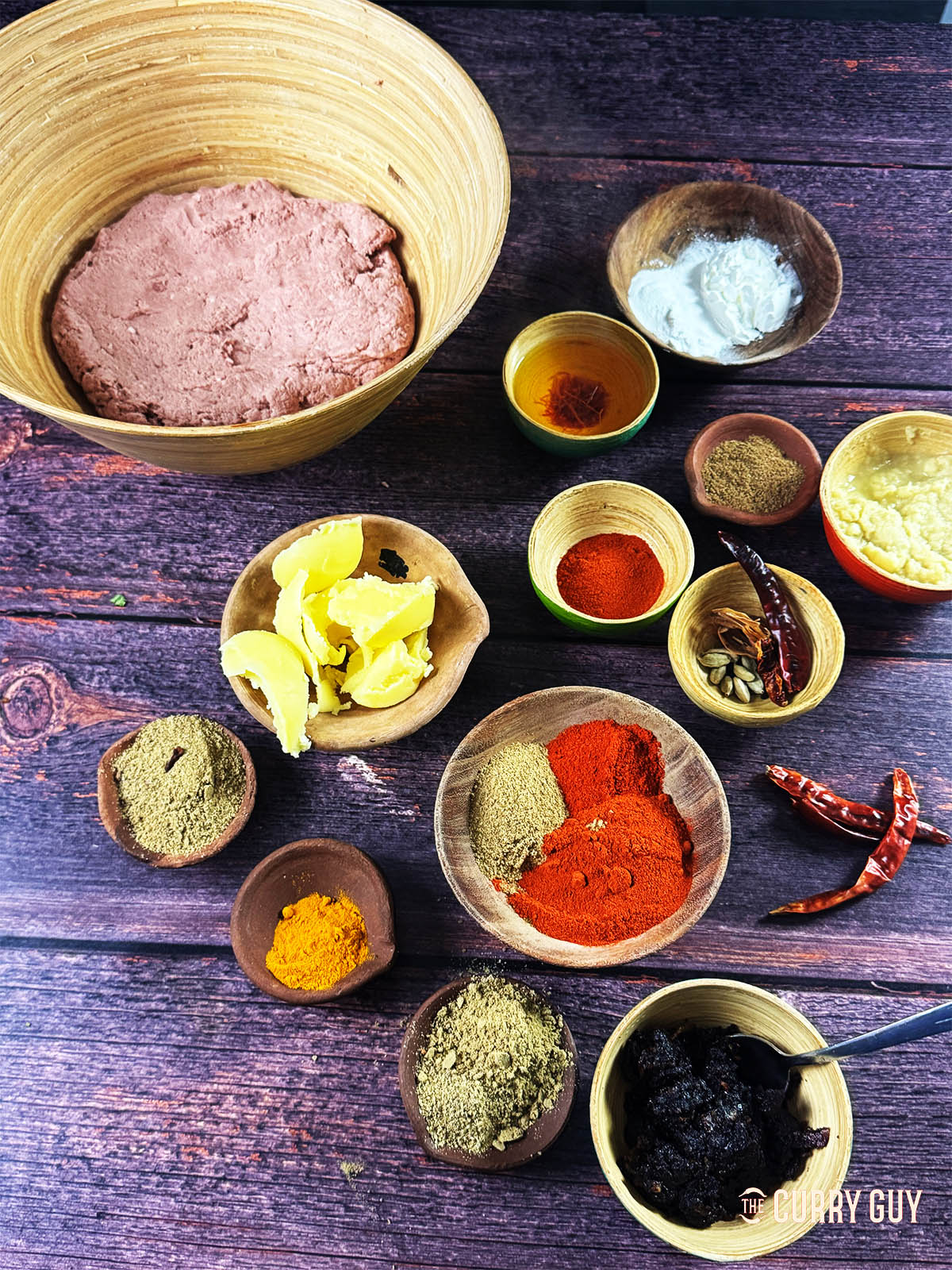 The ingredients for the recipe laid out on a counter top.