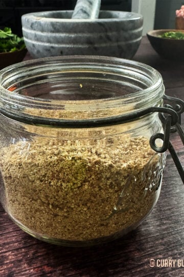 Khoa khua in a glass storage jar.