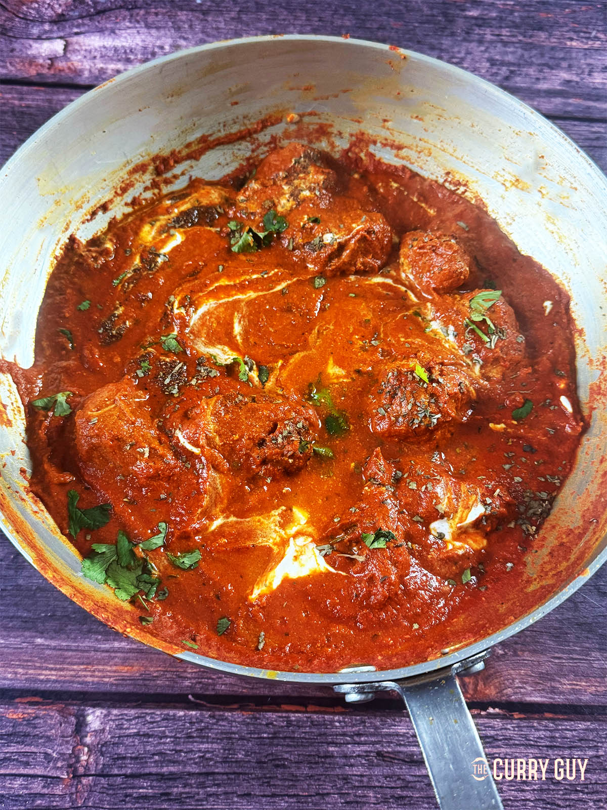 Low calorie chicken tikka masala in the pan it was cooked in. 